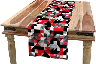 ABAKUHAUS Tafelloper – Halve Driehoeken – 40x180 cm – Donkergrijs/Wit