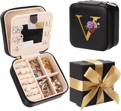 Elegante Cadeau Doos met Strik, Sieraden Box voor Vrouwen, Perfect voor Verjaardagen en Reizen, Zwart met Spiegel, Geschikt voor Horloges en Oorbellen