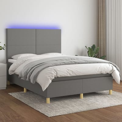 vidaXL - Boxspring - met - matras - en - LED - stof - donkergrijs - 140x190 - cm