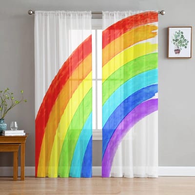 Regenboog Verloop Tule Gordijnen Woonkamer Keuken Chiffon Gordijn Slaapkamer Balkon Transparant Gordijn Mode Woondecoratie 135W x 137H(cm)