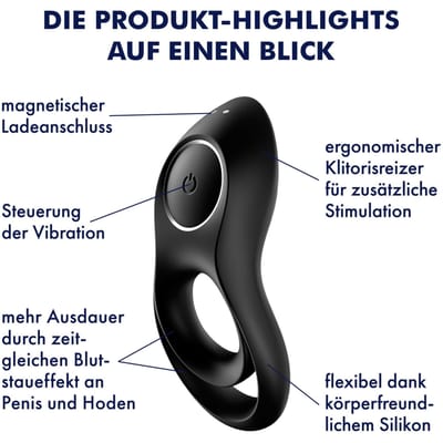 Satisfyer, penis- en testikelring, 'Legendary Duo', waterdicht, oplaadbaar, huidvriendelijke siliconen