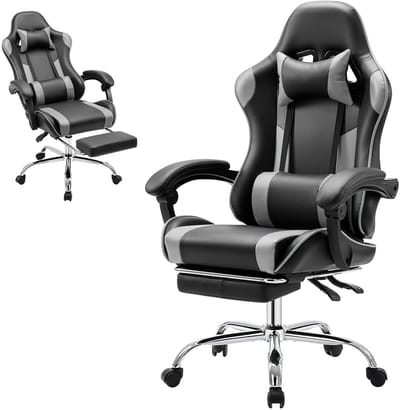 Gamingstoel / Ergonomische Bureaustoel - Kunstleer - Met Voetensteun, Hoofdsteun & Lendenkussen - Verstelbare Hoogte - 125 kg Draagvermogen
