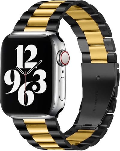 By Qubix - Geschikt voor Apple Watch bandje - Stalen schakelband - Zwart met goud - Geschikt voor Apple Watch 38mm / 40mm / 41mm / 42mm - stalen bandje
