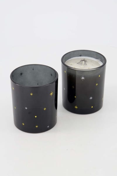 Zusss Cadeauset Geurkaars En Waxinelichthouder Glas Sterren - Verjaardag - Cadeau Glas / Paraffine Zwart/Goud