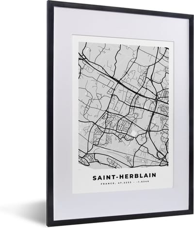 Fotolijst incl. Poster - Stadskaart - Frankrijk - Kaart - Saint-Herblain - Plattegrond - 30x40 cm - Posterlijst