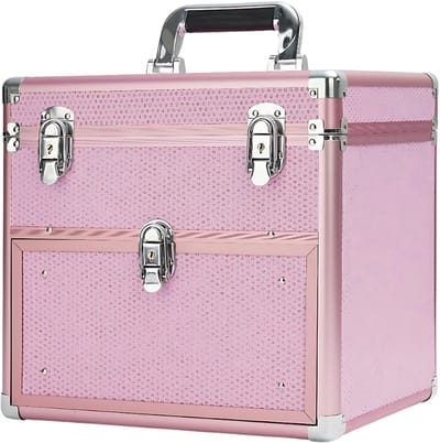 Guardian Beauty Nagel Beautycase - Aluminium - Cosmetica Organizer met Slot - 4 Laags Uitschuifbare Lades - Roze - Kapper, Make-up, en Tattoo Artiest