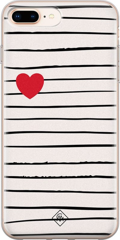 Casimoda® hoesje - Geschikt voor iPhone 8 Plus - Heart Queen - Siliconen/TPU telefoonhoesje - Backcover - Gestreept - Bruin/beige