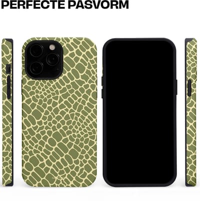 Casetastic hoesje geschikt voor Apple iPhone 13 Pro Max - MagSafe - Dubbellaagse bescherming - Exotische Groen Geel Krokodillen Schubben - Fashion Case - Saliegroen Beige