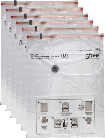 5Five Vacuumzakken voor kleding/textiel - Vacuum opbergzakken - 6x stuks - transparant - 60 x 80 cm - Ook voor kussens en dekens