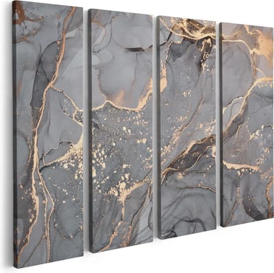 Artaza Canvas Schilderij Vierluik Abstracte Luxe Kunst van Marmer met Goud - 80x60 - Foto Op Canvas - Canvas Print
