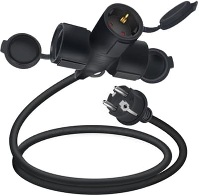 Verlengkabel 3-Faars 16A 250V IP20 voor Binnen en Buiten (Zwart, 1.5m)