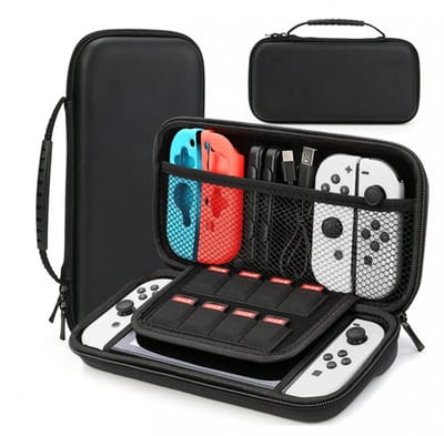 Case Geschikt voor Nintendo Switch 2 - Hoesje Geschikt voor Switch 2 - Beschermhoes - Opbergtas - Waterdicht en Krasbestendig - Met Gehard Glas, 4 Joystick Caps, 2 Alcohol Doekjes - Biedt Ruimte aan Controllers, Koptelefoons en Oplaadkabels - Zwart