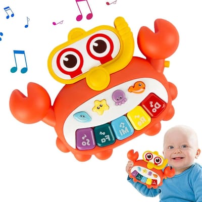 Muziekspeelgoed Piano - Speelgoed Keyboard Kinderen - Muziek Ontdekken - Zachte Geluidsbeleving - 20.8 x 19.3 x 6.3 cm - Krab