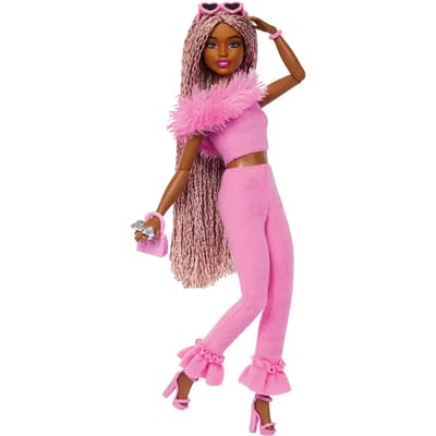 Barbie Deluxe Stijl - Zachtroze set met namaakbont - Barbiepop