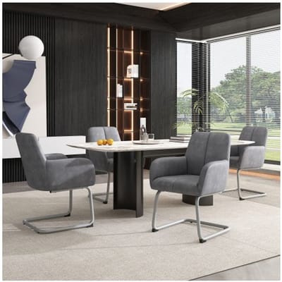 Eetkamerstoel - MUVOE - Set van 4 - Microvezelleer - Stalen poten - Ergonomisch ontwerp grijs