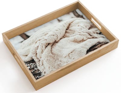 Dienblad hout 40x30 cm - Schootdienblad - Deken - Wit - Boomstronk - Winter - Sneeuw - Borrelplank rechthoek - Plateau dienbladen