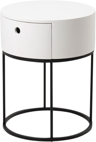Lisomme Else Nachtkastje Wit - Rond - met Lade - Wit Hout - Zwarte Metalen Poten - Bijzettafel - Modern - Scandinavisch - Ø 40 x 51 cm