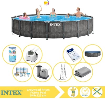 Intex Prism Frame Greywood Zwembad - Opzetzwembad - 549x122 cm - Inclusief Filter, Zoutsysteem en Zout