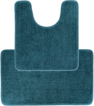Tendance Badkamer Matten set Aquarius - zeeblauw - toilet en bad mat - hoogpolig - microfiber