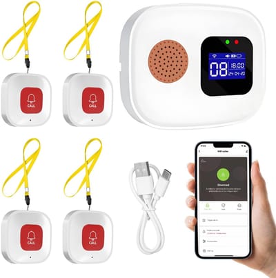 Dailygoody - Draadloze Zorgverlener Senioren Pager Alarm - Persoonlijke Alarmen voor Ouderen - Eenvoudig in gebruik - Inclusief 4 knoppen - Voor P...
