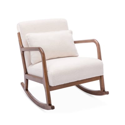 sweeek - Scandinavische schommelstoel walnootkleurig hout en bouclé - lorens