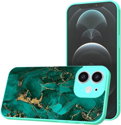 Smartphonica Telefoonhoesje Geschikt voor iPhone 12 met Groen Goud Marmer opdruk - TPU Back Cover Case Green Gold Marble Design - Turquoise geschikt voor iPhone 12