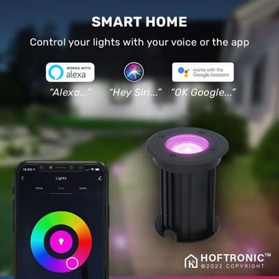 Set van 3 Maisy Smart Grondspots Rond - Ø12cm - 5.5 Watt 400 lumen - RGBWW - Wifi + Bluetooth - Bestuurbaar via app - IP67 - Google Home - Amazon Alexa - Zwart - Inclusief installatiemateriaal (Kabel & connector)