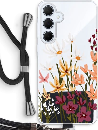 Case Company® - Hoesje met koord geschikt voor Samsung Galaxy A35 hoesje met Koord - Painted wildflowers - Telefoonhoesje met Zwart Koord - Bescherming aan alle Kanten en Over de Schermrand