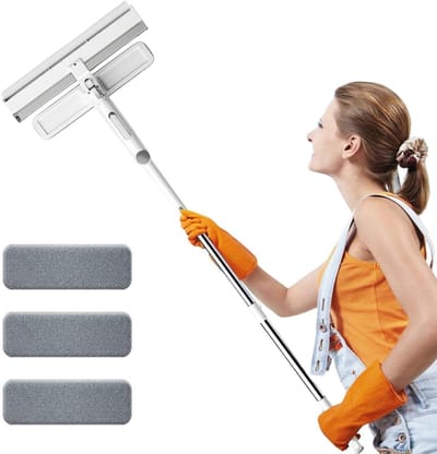 Telescopische Raamreiniger - Glasbewassing Tool - Streeploos Reinigen - Met Water Opvangbak - 96 tot 130 cm - Wit