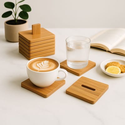 2 Setjes Bamboe Onderzetters – 8×8 cm – 6 Stuks per Set – Hittebestendig – Natuurlijke Bamboe – Voor Glazen, Kopjes & Bekers