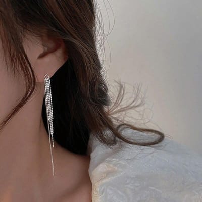 Boucles d'oreilles pendantes à pompon en argent sterling 925, longues et percées, pour femmes et filles, bijoux élégants pour fêtes, Eh244 black