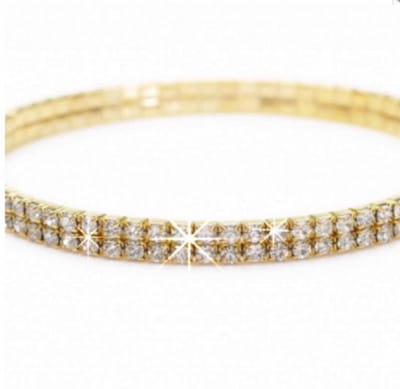 Armband- Maatje meer- XXL- 2 rijen- Strass- Goudkleurig- Strech - Charme Bijoux