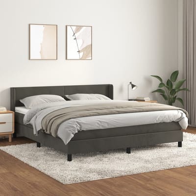 vidaXL - Boxspring - met - matras - fluweel - donkergrijs - 180x200 - cm