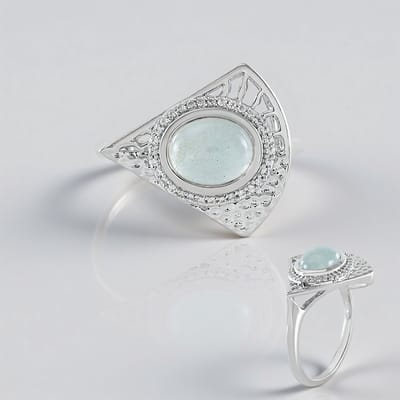 Cavill - Zilveren ring 925 Sterling met Aquamarijn 2,6 ct en 32 Zirkon 0,21 ct - Platina coating - Modern elegant design