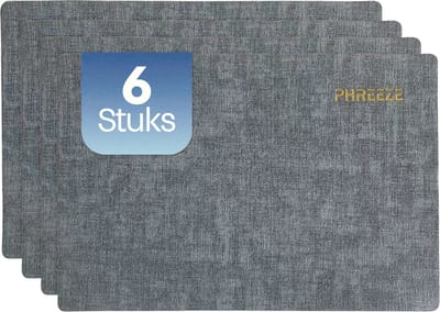 Phreeze Placemat met Linnen Patroon - 6 Stuks - Wasbaar - 30x45 CM - Luxe Onderleggers voor Borden - Blauw