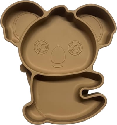 KimDo - Koala siliconen baby bordje met vakjes en zuignap - Bruin - Kinderservies - Babybordje - Kinderbordje - Baby servies - Babybestek - Oven, vriezer en vaatwasserbestendig - BPA en PVC vrij bord