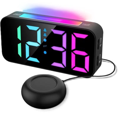 MakkelijkMooi RGB Wekker met Bedtriller - Digitale Wekker - Dubbel Alarm & Snoozefunctie - Krachtige Trillingswaarschuwing - Zwart
