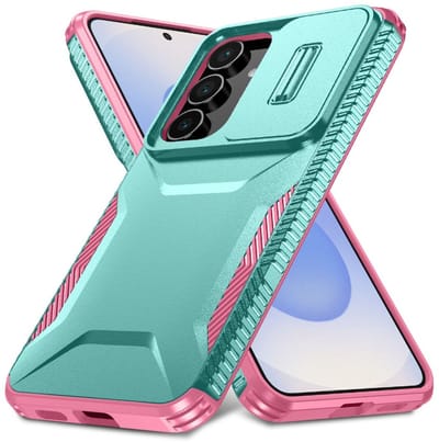 Hoesje Geschikt voor Samsung Galaxy S25 FE | Back Cover met Camera Slider | Schokbestendige Case | Camera Cover | Stevig | Blauw Roze