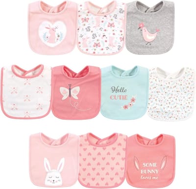 Zachte Katoenen Babyslabbetjes voor Meisjes - Roze Krijgertjes - Effen en Bedrukt