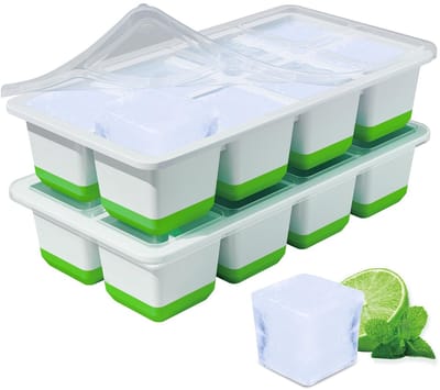 Dailygoods- IJsblokjesbak 2 Stuks - Grote IJsblokjesvormen - BPA-vrije Siliconen - Afneembare Deksels - Ruimtebesparend - Makkelijk Losmaken - Ijsvorm