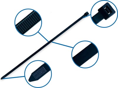 Kortpack - Kabelbinders/Tyraps 380mm lang x 12.4mm breed - Zwart - 100 stuks - UV-Bestendig -Treksterkte: 110KG - Bundeldiameter: 103mm - (099.0323)