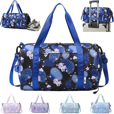 Meisjes Reistas 25 Liter - Waterproof Unicorn Sporttas - Weekend- en Gymtas met Vak voor Schoenen en Nat Spul