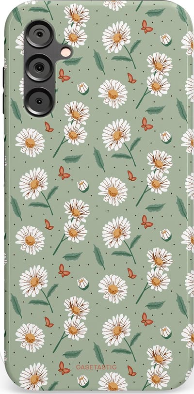 Casetastic Hoesje Geschikt voor Samsung A14 (5G/4G) - Stijlvolle Beschermende Duo-layer Case - Vleugels en madeliefjes