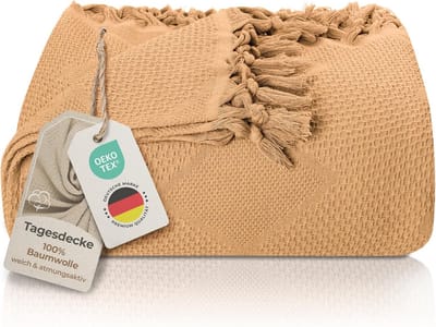 Sprei met Handgeknoopte Franjes - 100% Katoen - 150 x 220 cm - Wafelpiqué Zomerdeken