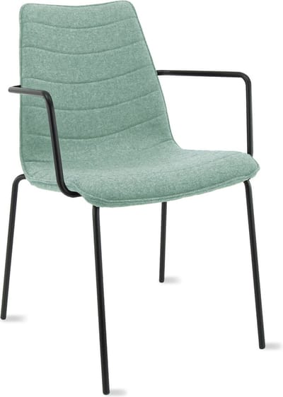 Workliving Verona Eetkamerstoel / Vergaderstoel - Met Armleuningen - Wolvilt Fenice 455 zachtgroen - frame zwart