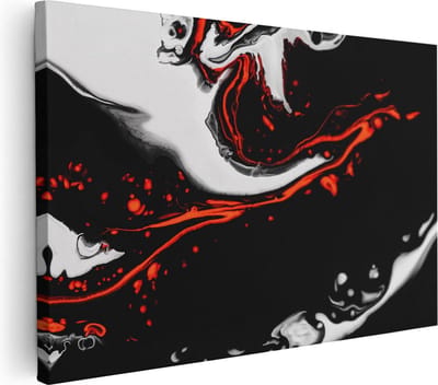 Artaza Canvas Schilderij Abstract - 90x60 cm - Wanddecoratie Zwart Wit - Muurdecoratie Rood - Schilderijen Op Canvas