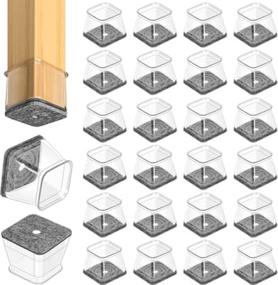 24 Stuks Vierkante Stoelpootbeschermers van Siliconen met Vilt - Vloerbescherming voor Meubels