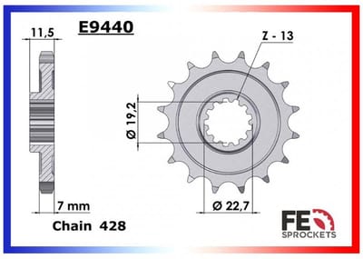 Pignon sortie boite FE pour moto Suzuki 125 DR-Z L 2003 à 2020 14 dts P428 Neuf