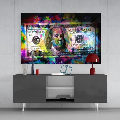 Glasschilderij - Abstract - 100 Dollar - 110x70 cm