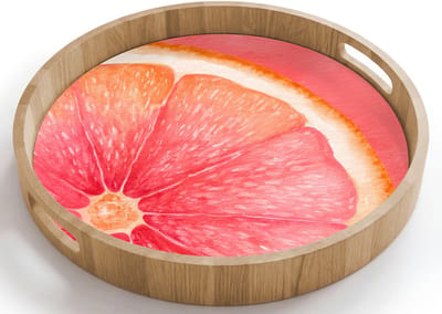 Dienblad rond 40x40 cm - Schootdienblad hout - Grapefruit - Roze - Levendig - Borrelplank rechthoek - Plateau houten dienbladen